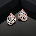 Estele Rose Gold Plated Leaf Shaped Stud Earrings with Kundan for Women