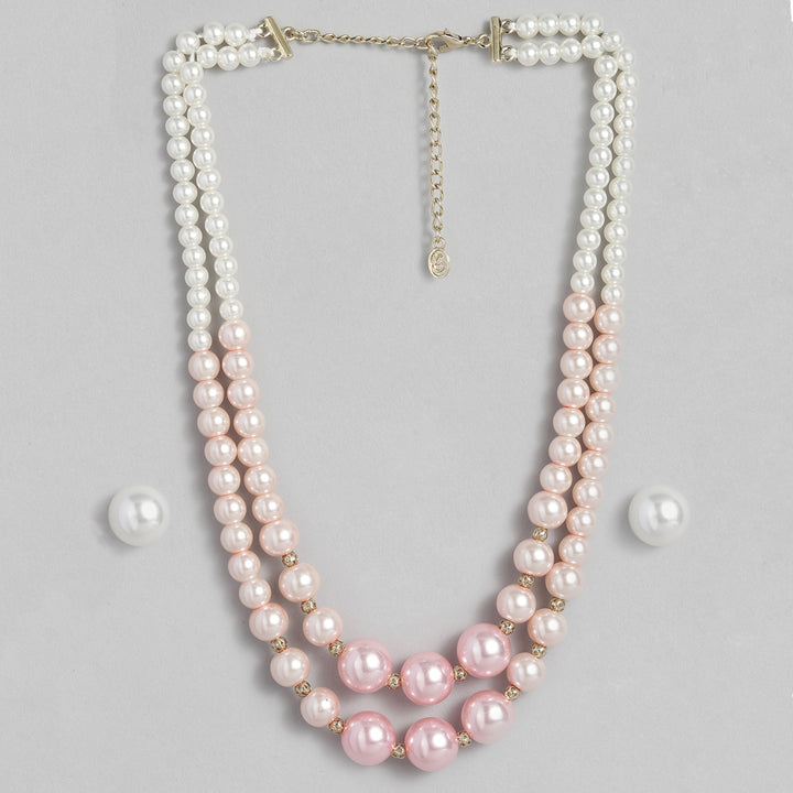 Estele Gold Plated Ravishing Double Line Pearl Necklace Set for Women