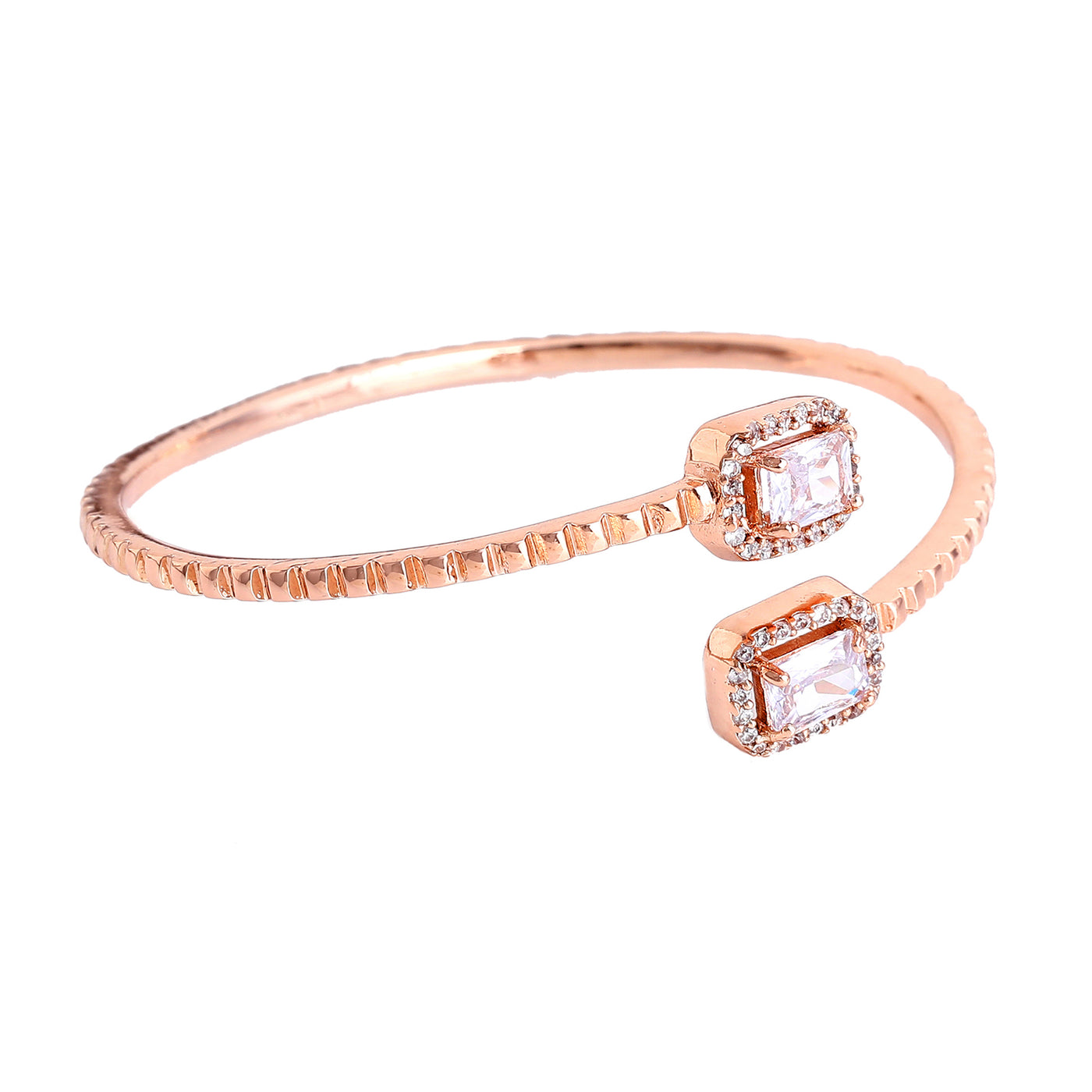 Estele Rosegold Plated Sleek and Lightweight Kada Bracelet with White Radiant American Diamonds|Stunning Jewelry for Women