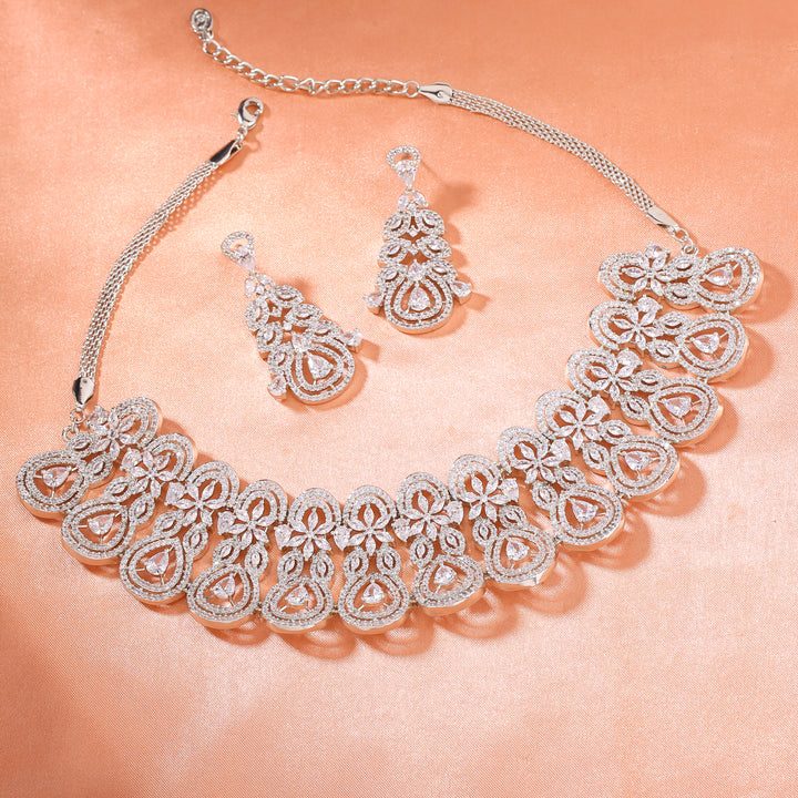 Estele Rhodium Plated CZ Fascinating Necklace Set for Women