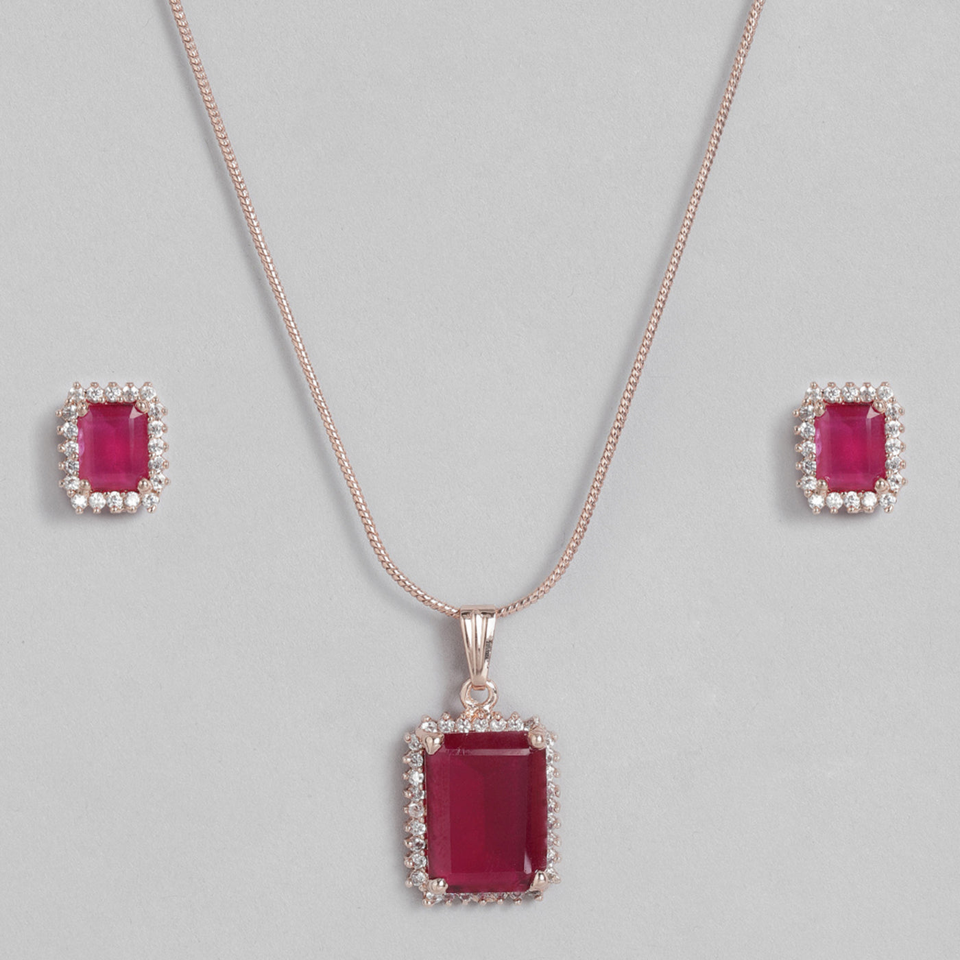 Estele Rose Gold Plated CZ Attractive Square Designer Pendant Set with Ruby Crystals for Women
