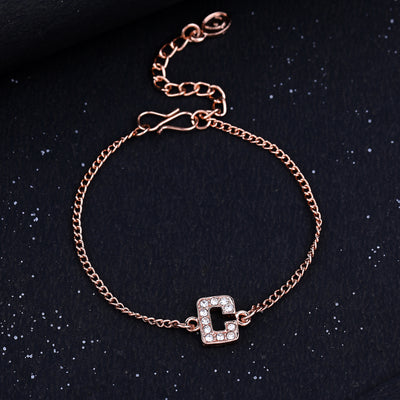 Estele Rose Gold Plated Captivating Medium 'C' Letter Bracelet with Crystals for Women