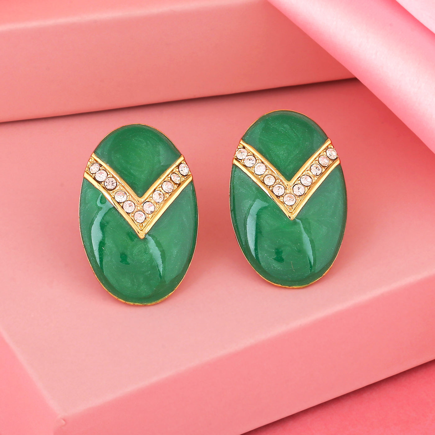 Estele Green colour and white colour stones studs for women