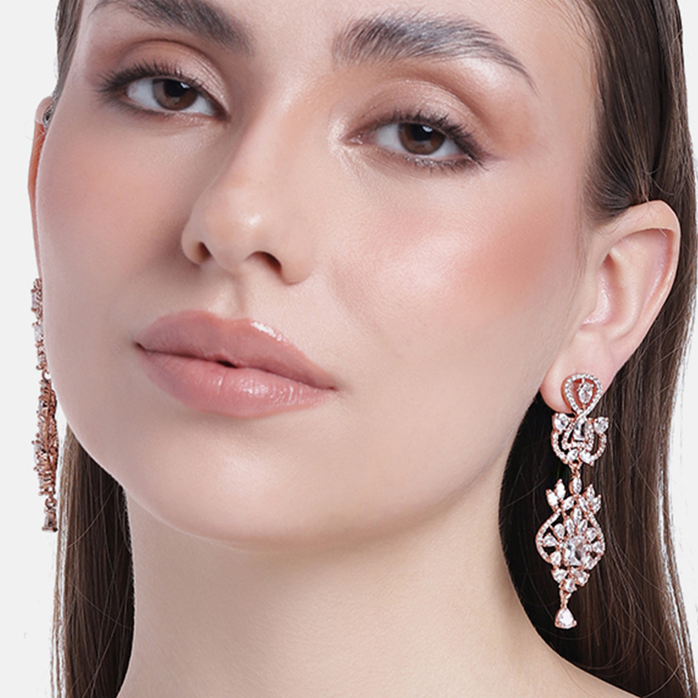 Estele Rose Gold Plated CZ Marvelous Drop Earrings for Women