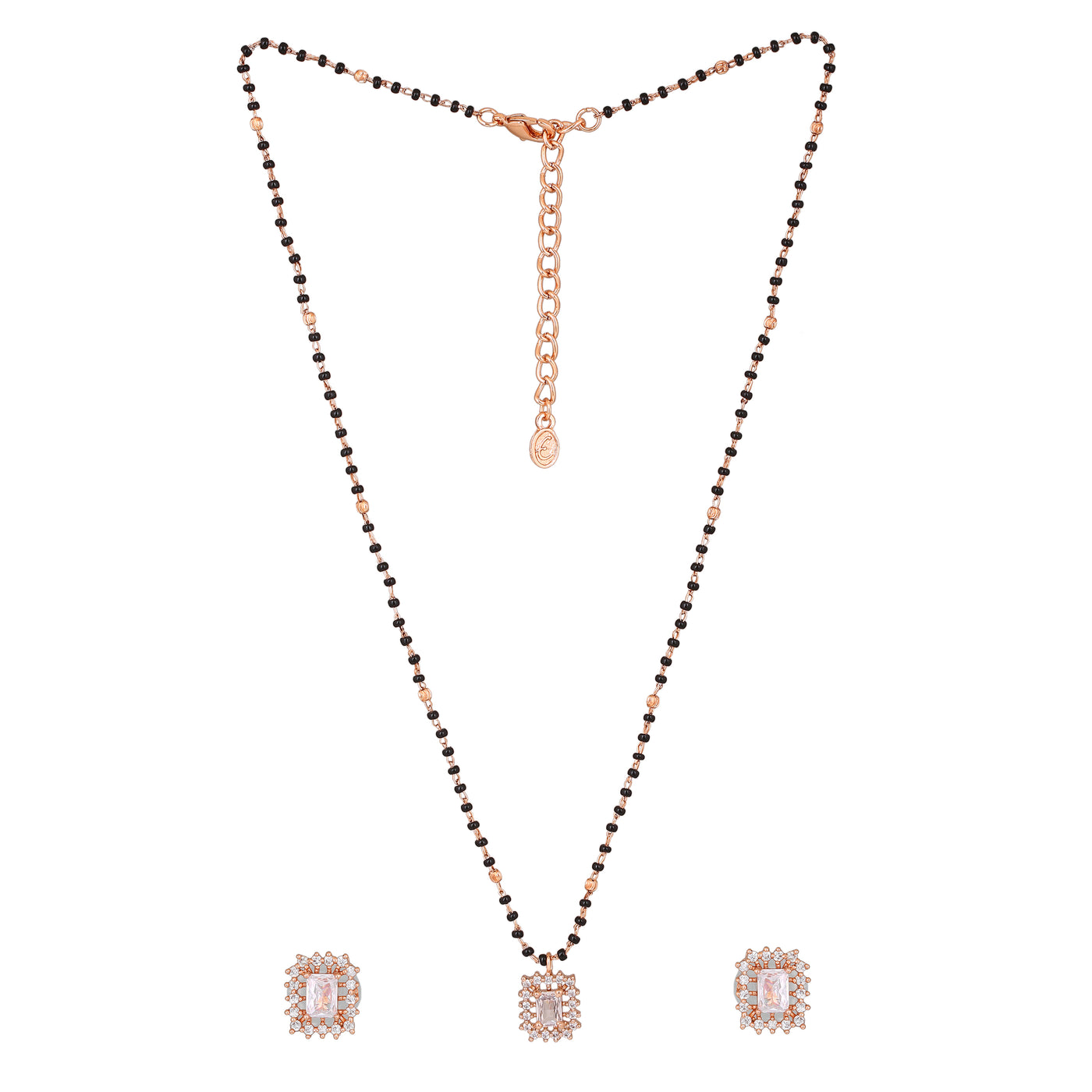 Estele Rose Gold Plated CZ Square Designer Mangalsutra Necklace Set for Women