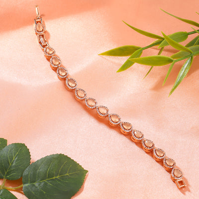 Estele Rose Gold Plated CZ Dazzling Drop Designer Bracelet with Mint Orange Stones for Women