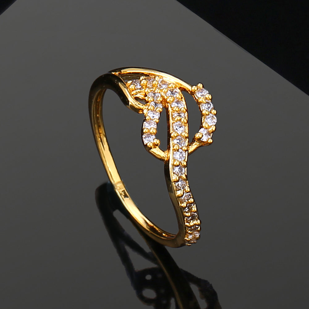 gold plated latest designer finger ring with american diamonds