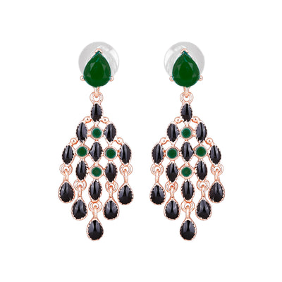 Estele Black and Green trendy Chandelier Earrings for women