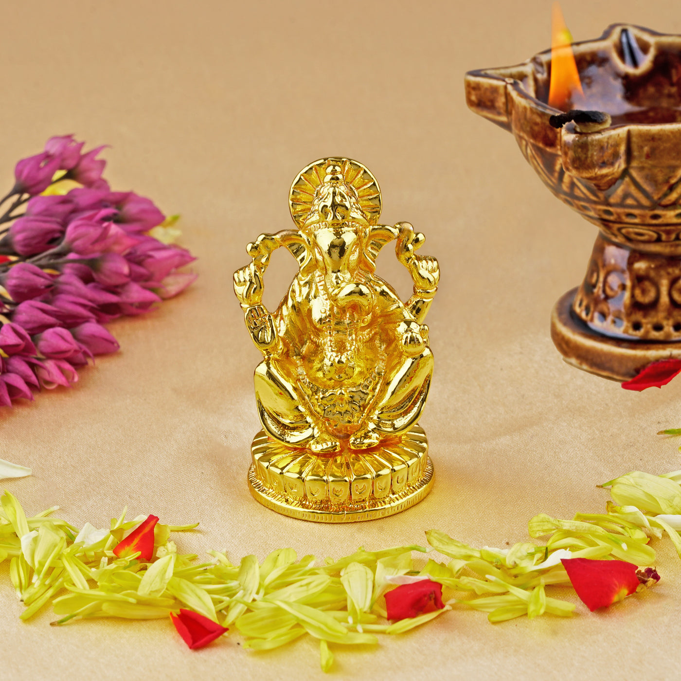 Estele Gold Plated Spiritual Lord Ganesh Idol for Gifts & House Warming/Home/Office Decors.