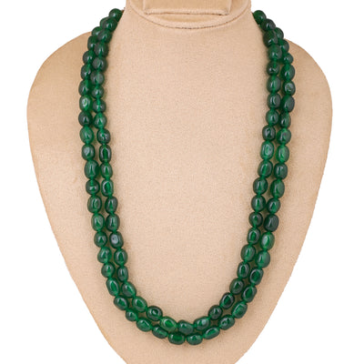 Estele Rhodium Plated Elegant Double Layered Necklace with Green Beads for Girls/Women