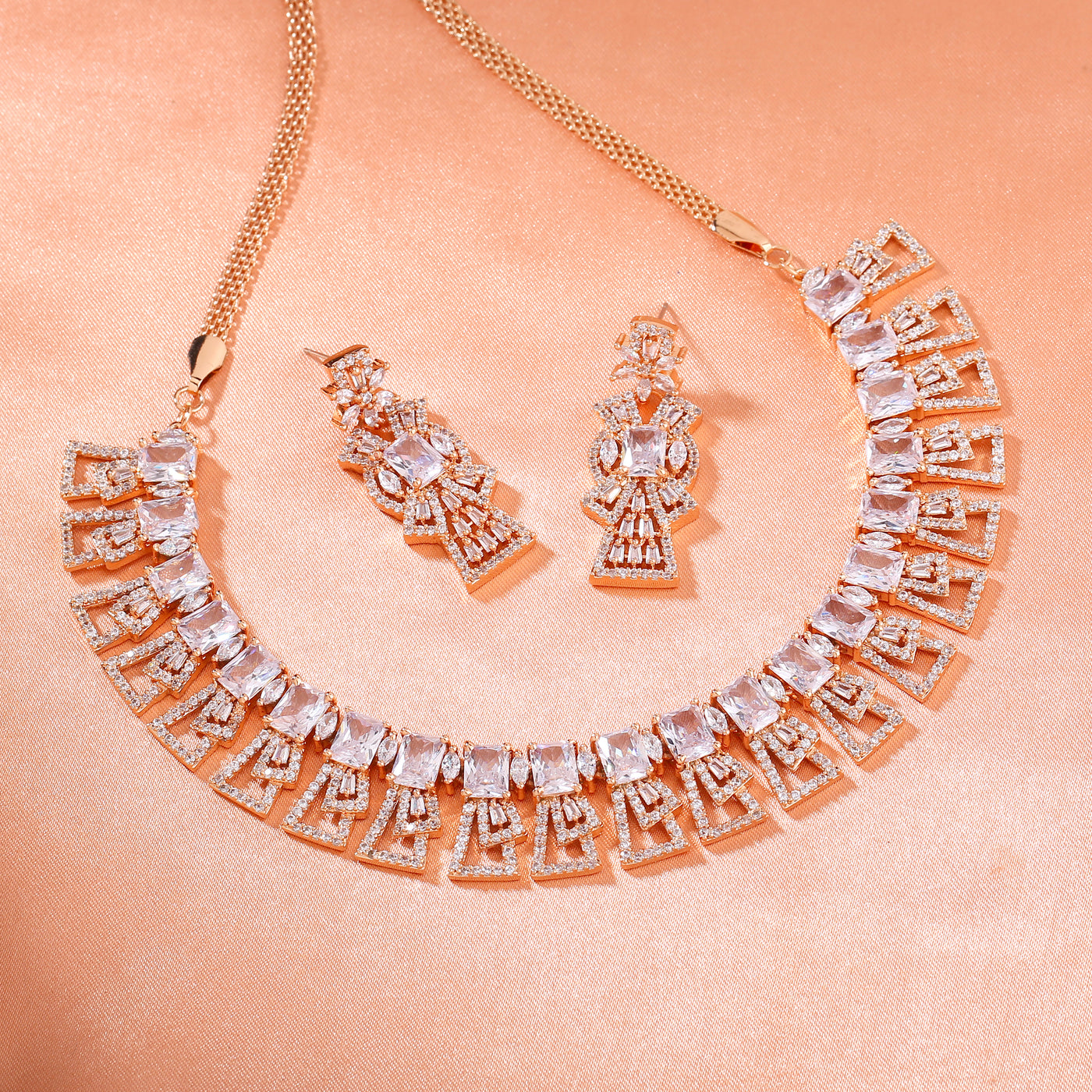 Estele Rose Gold Plated CZ Ravishing necklace Set for Women