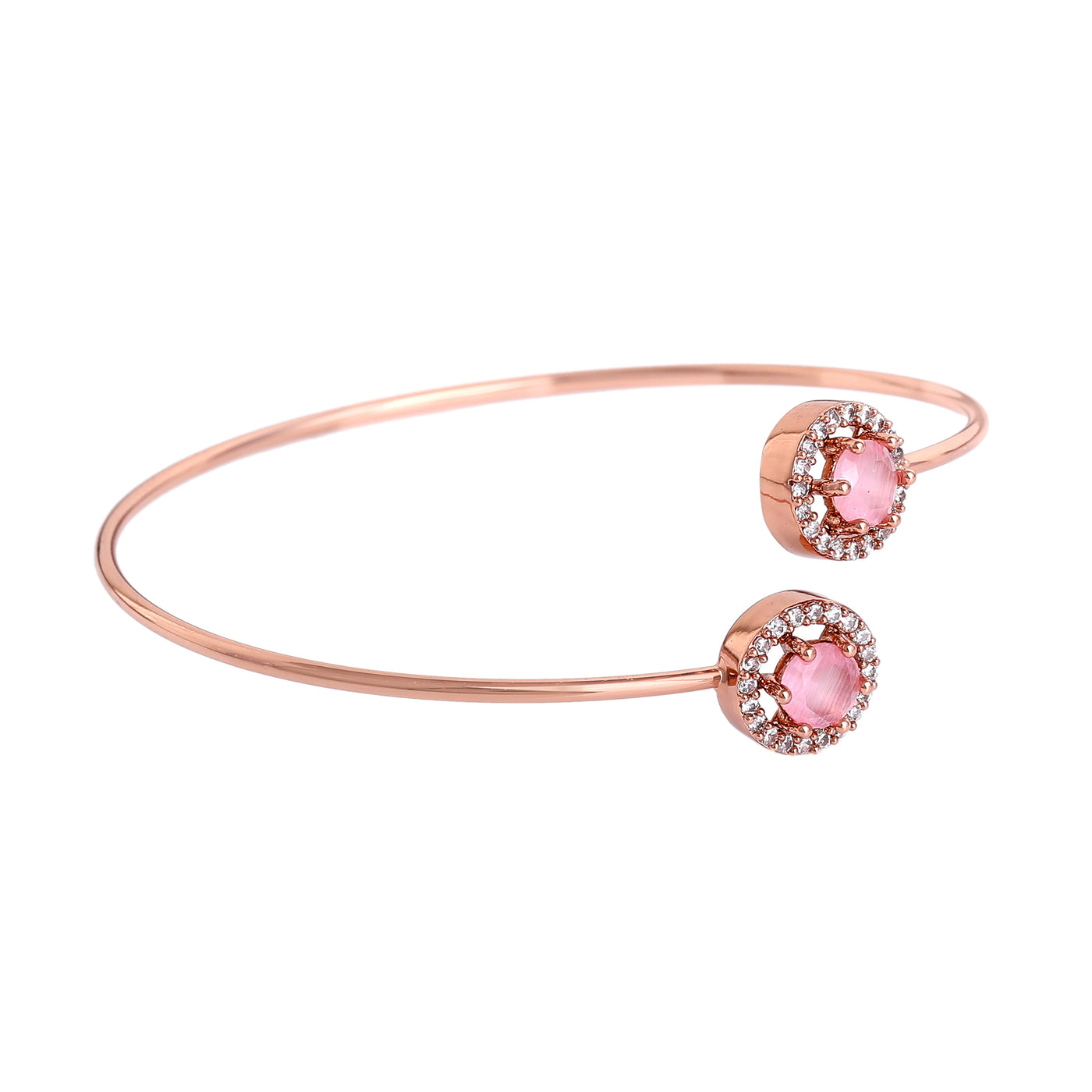 Estele Rosegold Plated Charming Lightweight Cuff Kada Bracelet with Glossy Mint Pink Stones for Girls & Women