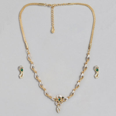 Estele 24 Kt Gold Plated Necklace with Green stones and Austrian Crystal Necklace Set for Women