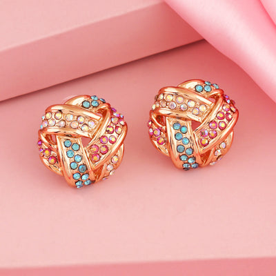 Estele Rose Gold Multicolour Crystal Stylish Stud Earrings for Women and Girls