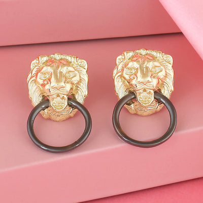 Estele Gold Plated Designer Lion black ring Stud Earrings for women