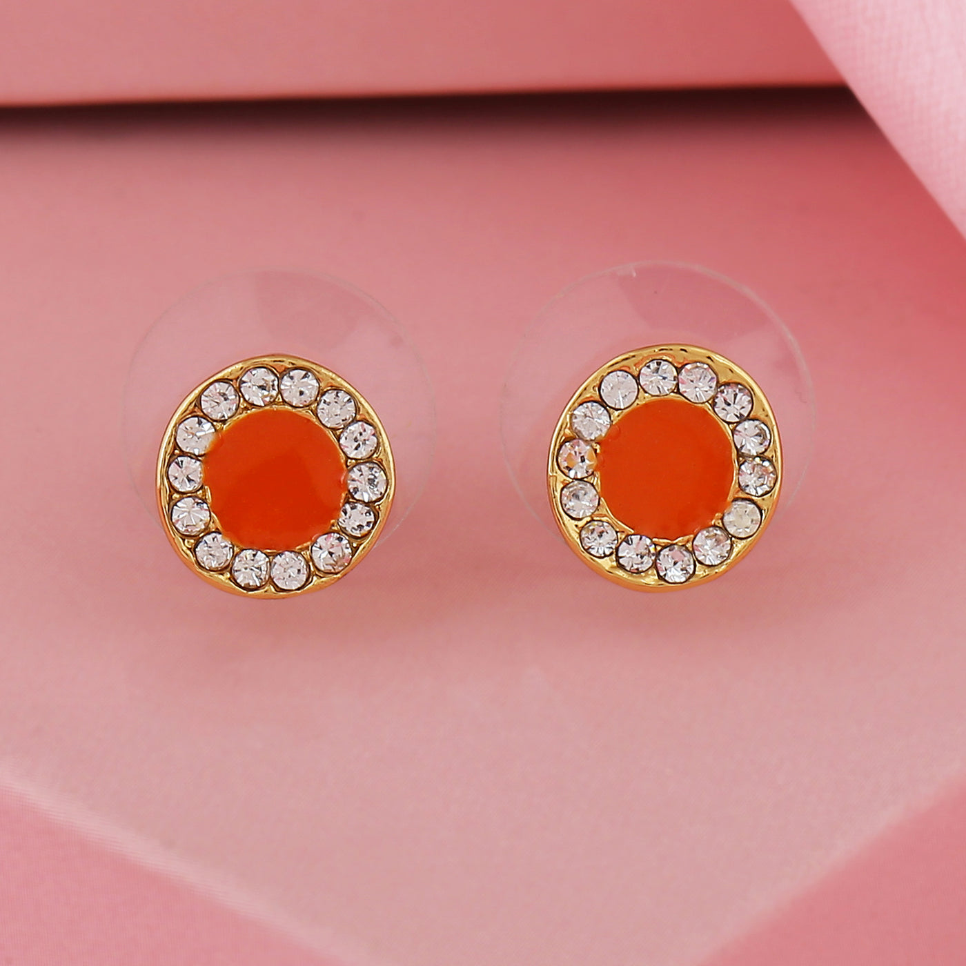 Estele Gold Plated Red Circle Stud Earrings for women