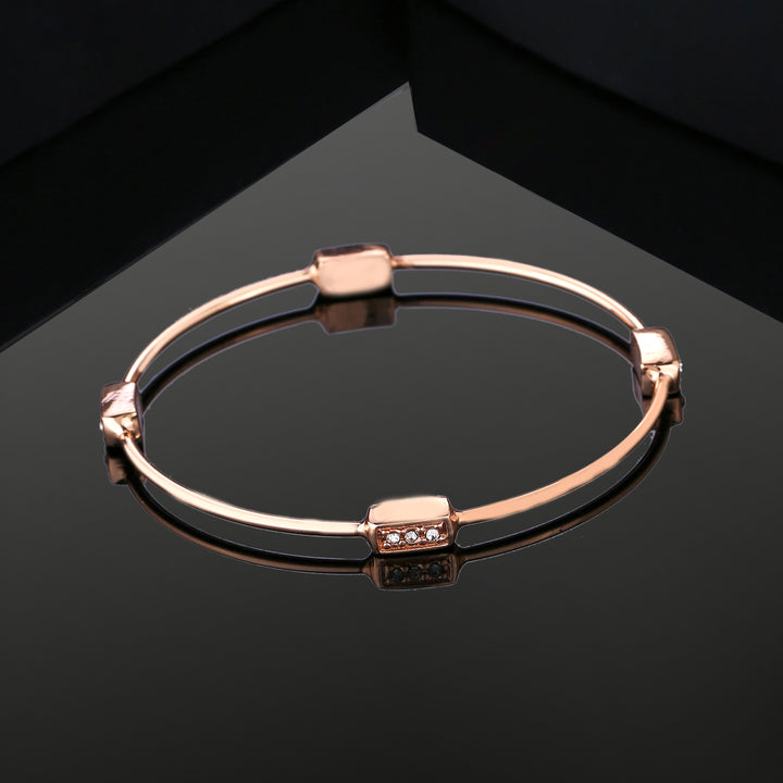 Estele Rose Gold Plated Classic Bangle Bracelet with White Crystals for Women