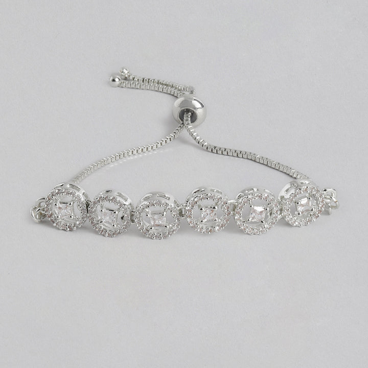 Estele Rhodium Plated CZ Rotating Glitter Bracelet for Women