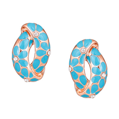 Estele Gold Plated Earrings With Aqua Coloured Flower Print For Women