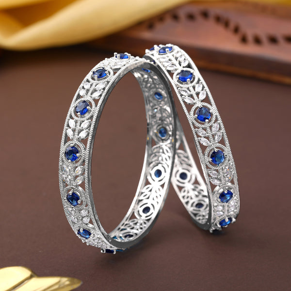 Classy Blue CZ Bangles for Women|Size 2.6|Silver Finish Modern Jewelry for Weddings & Parties-OSAK008-IRBL26 BANGLE