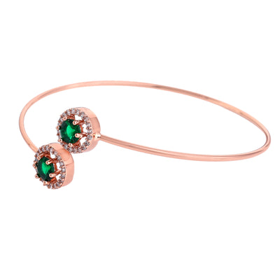 Estele Rosegold Plated Elegant and Lightweight Cuff Kada Bracelet with Stunning Green Stones for Girls & Women