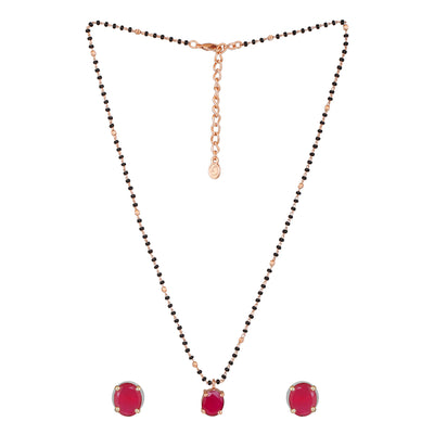Estele Rose Gold Plated CZ Spherical Maangalsutra Necklace Set with Ruby Stones for Women