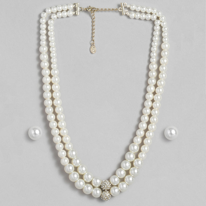 Estele Gold Plated Gorgeous Double Line Pearl Necklace Set for Women