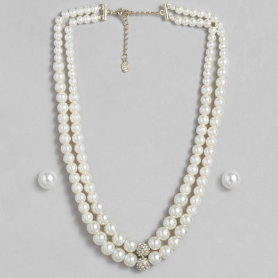 Estele Gold Plated Gorgeous Double Line Pearl Necklace Set for Women