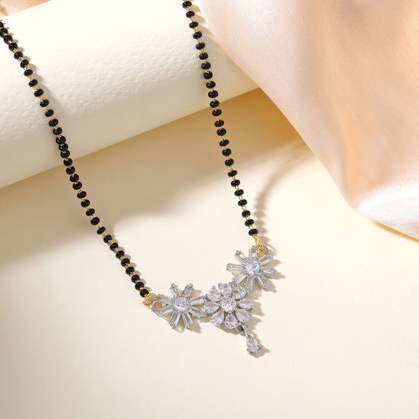 Trendy Mangalsutra Set – Black Beads & Sparkling Floral Pendant-OSAKMS006-2TNWE NK