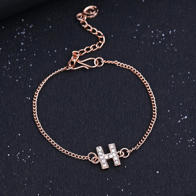 Estele Rose Gold Plated Captivating Medium 'H' Letter Bracelet with Crystals for Women