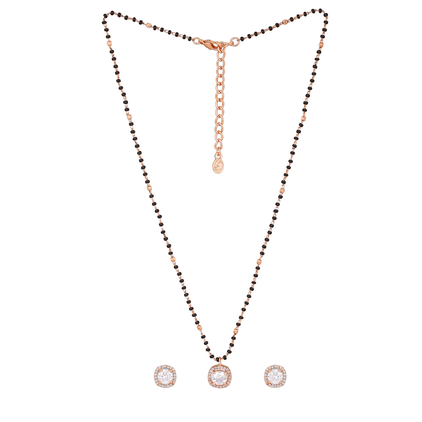 Estele Rose Gold Plated CZ Sparkling Square Designer Mangalsutra Necklace Set for Women