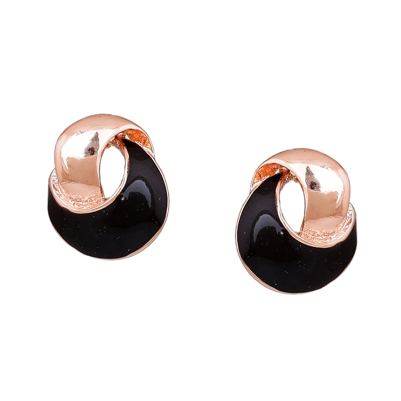 Estele Fancy designer gold plated with black enamel stud earrings for women