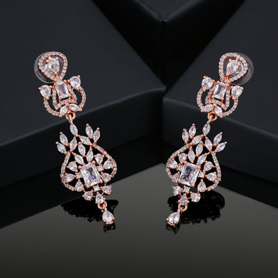 Estele Rose Gold Plated CZ Marvelous Drop Earrings for Women