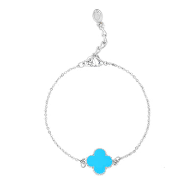 Estele Rhodium Plated Latest Stylish Single Blue Clover Leaf Designer Adjustable Bracelet for Girls and Women