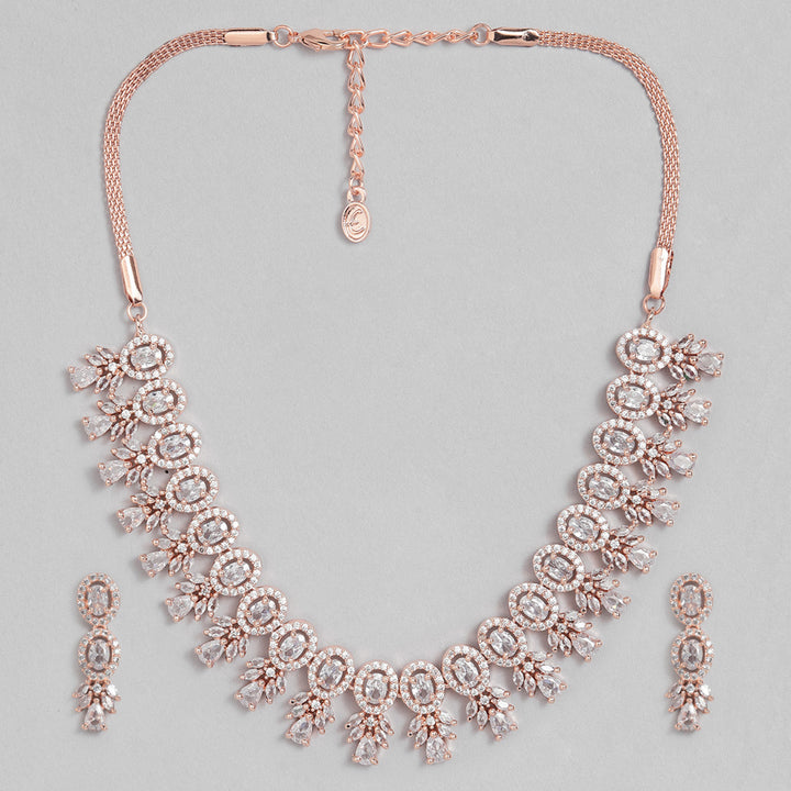 Estele Rose Gold Plated CZ Exquisite Necklace Set for Women