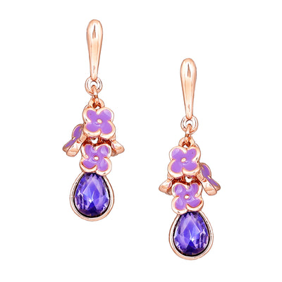 Gift Estele purple coloured rose gold plated charms hanging earrings for women