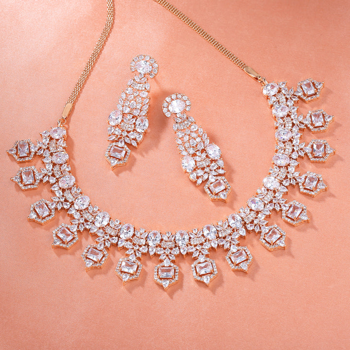 Estele Rhodium Plated CZ Astonishing Necklace Set for Women