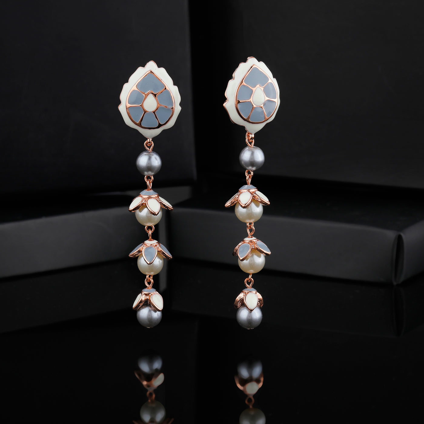 Estele Rose Gold Plated Astonishing Earrings with Pearls for Women