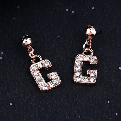 Estele Rose Gold Plated Magnificent Medium 'G' Letter Earrings with Crystals for Women