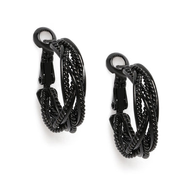 Estele Gothic Black Plated InterTwine Designer Hoop Earrings for Women