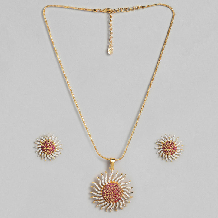 Estele Gold Plated CZ Sunshine Designer Necklace Set for Women