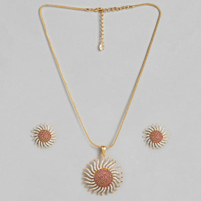 Estele Gold Plated CZ Sunshine Designer Necklace Set for Women