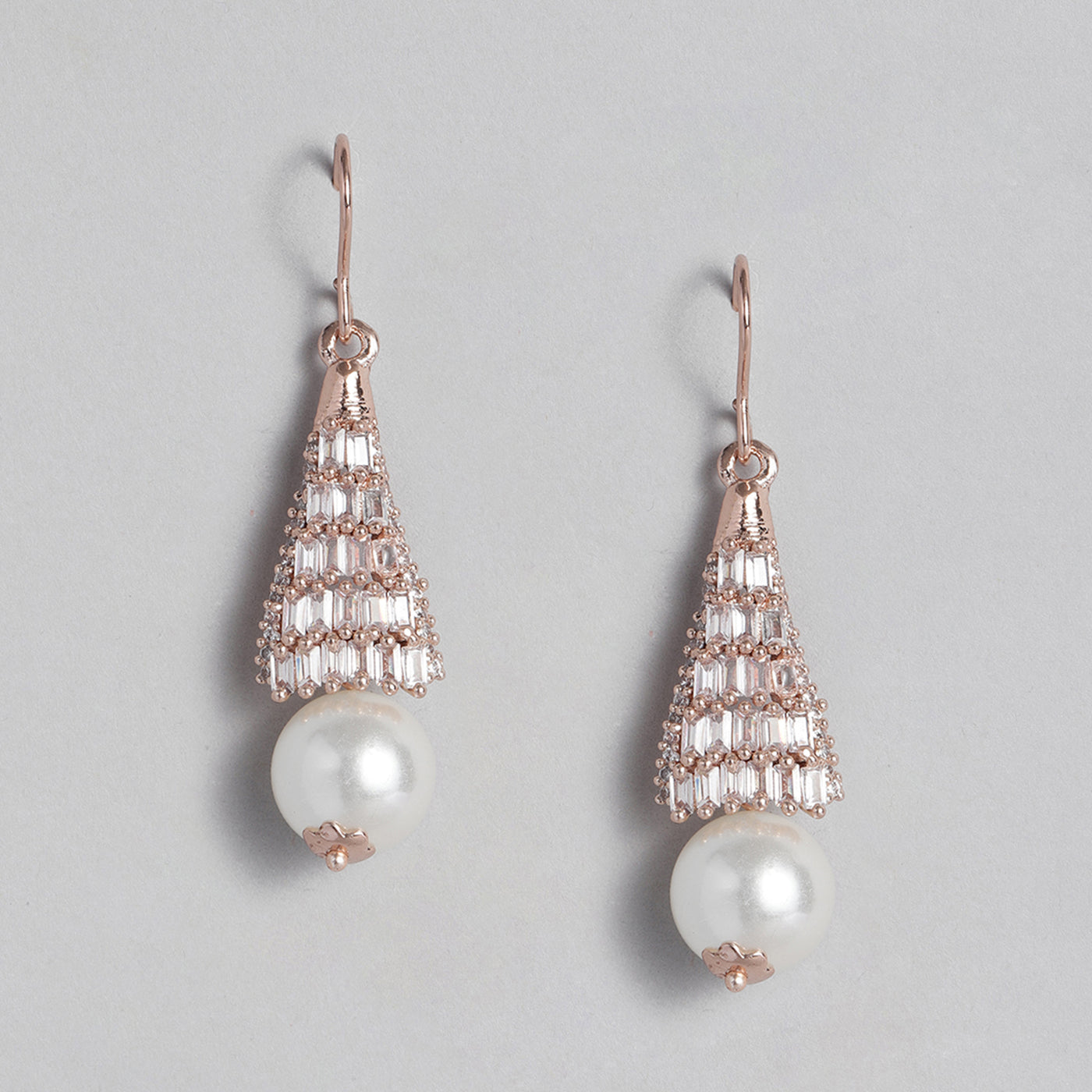 Estele Rose Gold Plated Crystal Faux Pearl Drop Earrings for Women