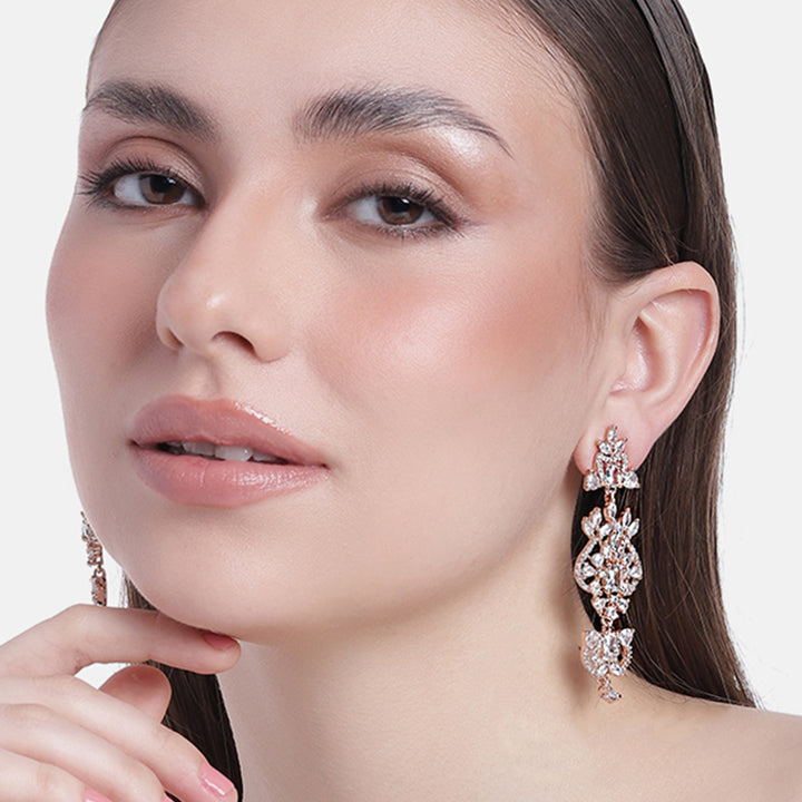 Estele Rose Gold Plated CZ Astonishing Drop Earrings for Women