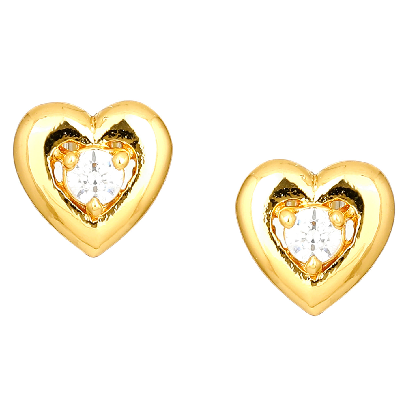 Heart Shaped Stud Earrings With Ad Stone