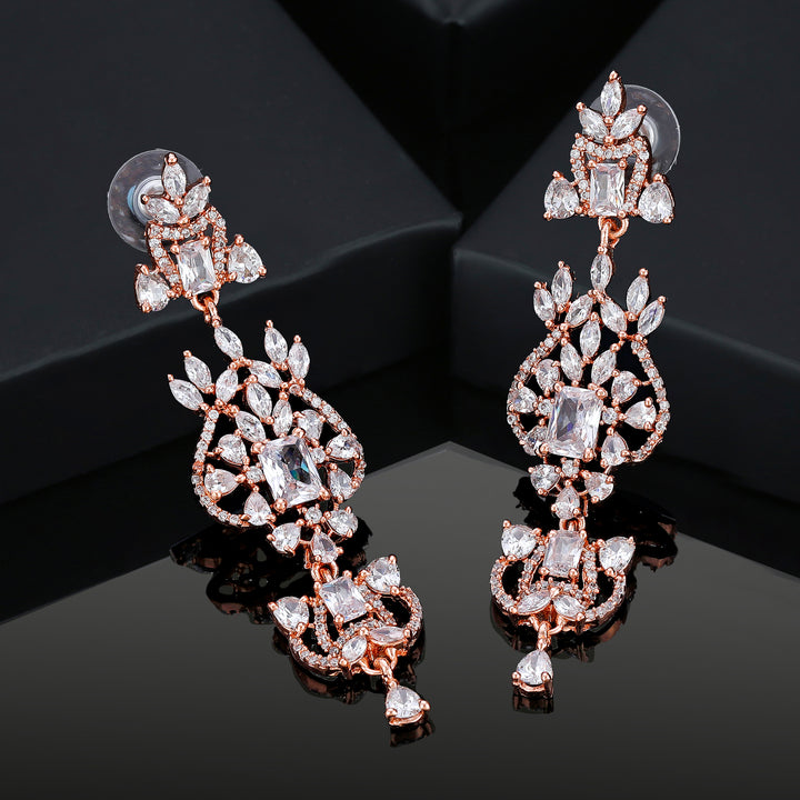 Estele Rose Gold Plated CZ Astonishing Drop Earrings for Women