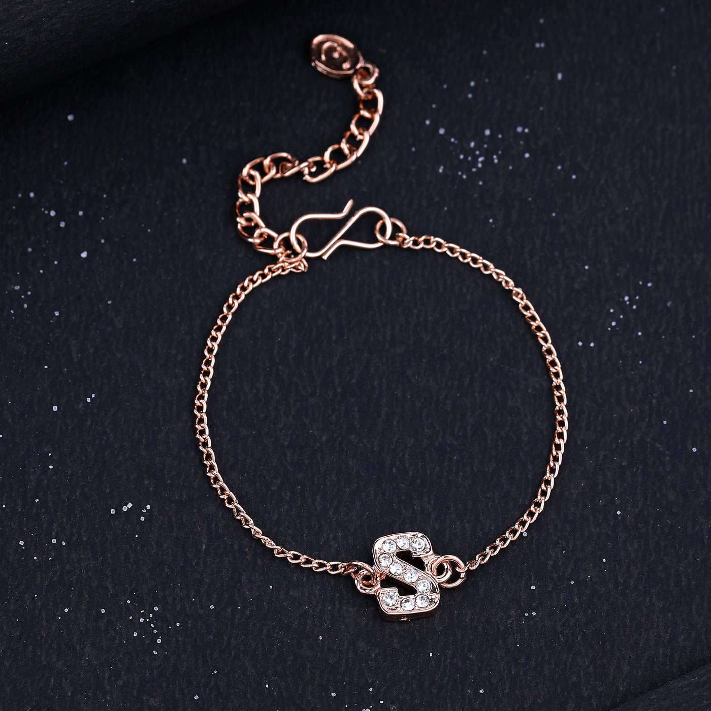 Estele Rose Gold Plated Captivating Medium 'S' Letter Bracelet with Crystals for Women