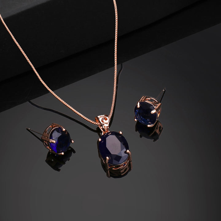 Estele Rose Gold Plated CZ Elegant Designer Pendant Set with Blue Stones for Women