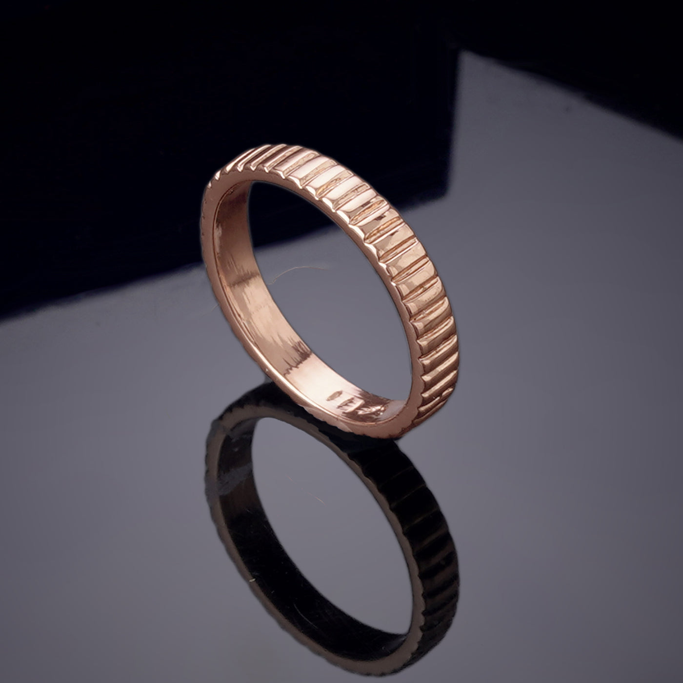 Estele Rose Gold Plated Classic Textured Finger Ring for Women