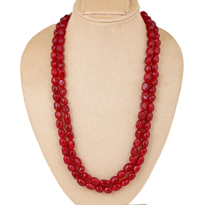 Estele Rhodium Plated Trendy Double Layered Necklace with Ruby Beads for Girls/Women